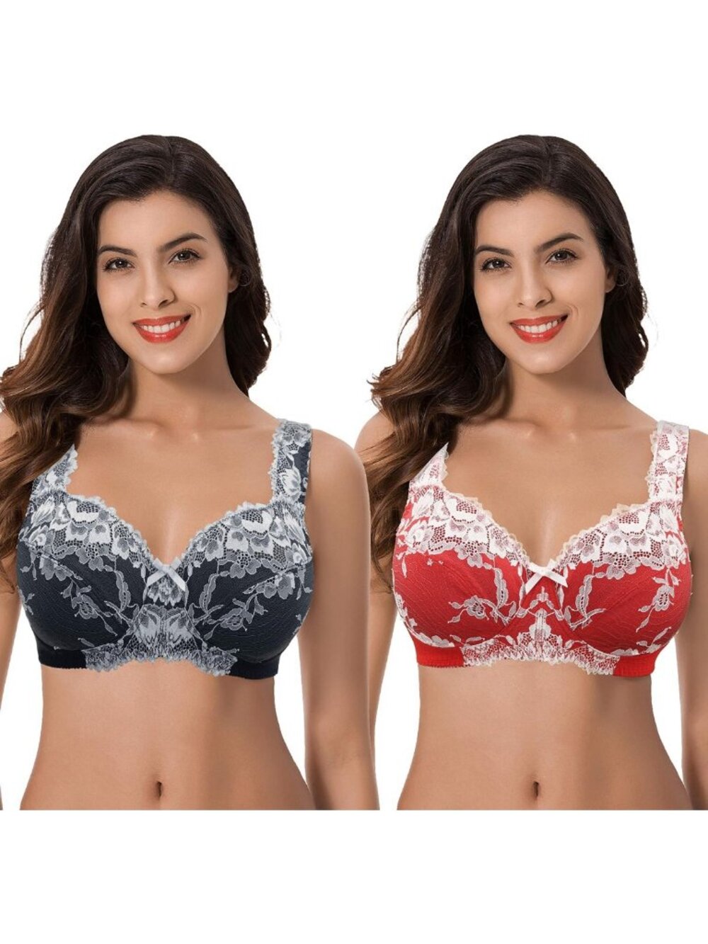 Plus Size Lace Full Coverage Wireless Minimizer Bras - 2 Pack, Comfortable Fit